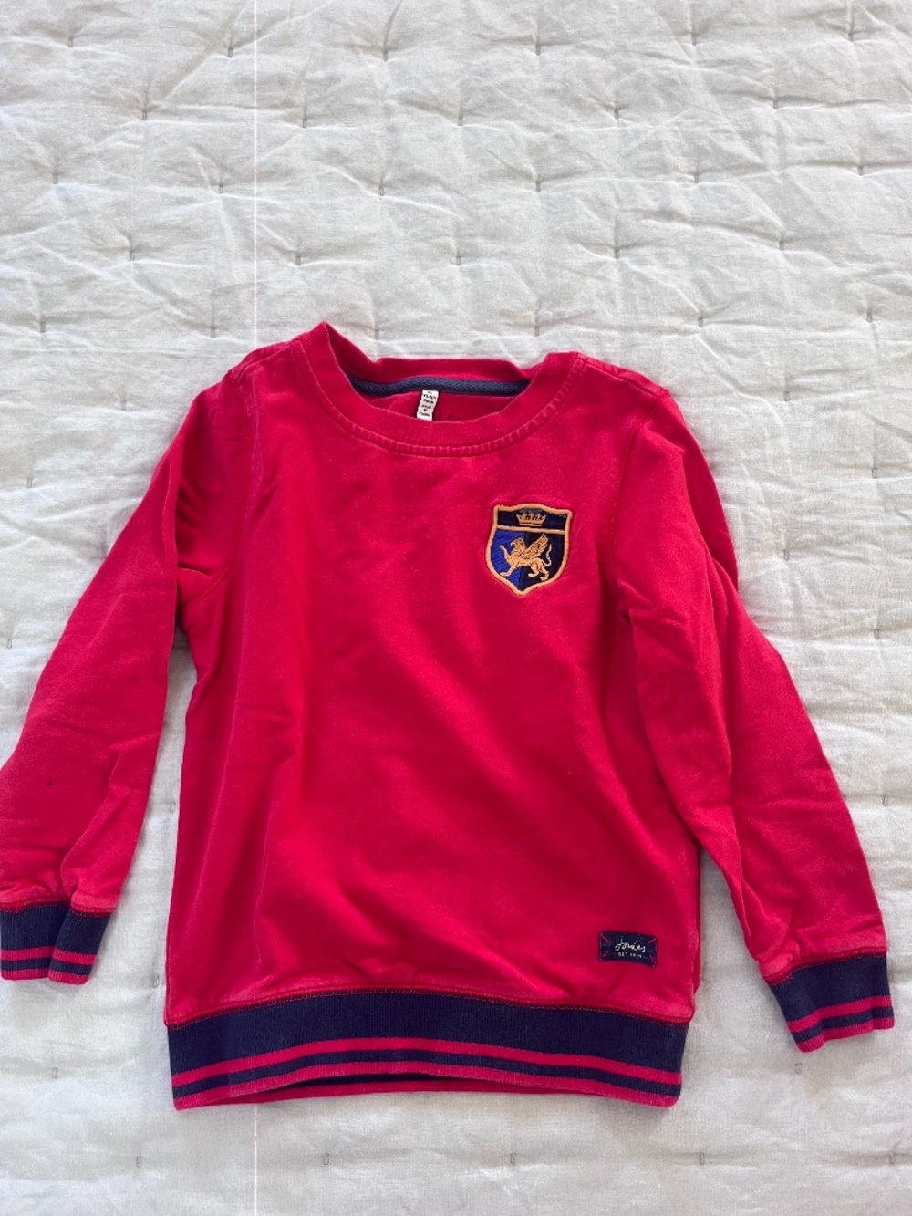Joules Kids Red Sweatshirt Rugby Trim Griffin Coat of Arms Size 6 Years